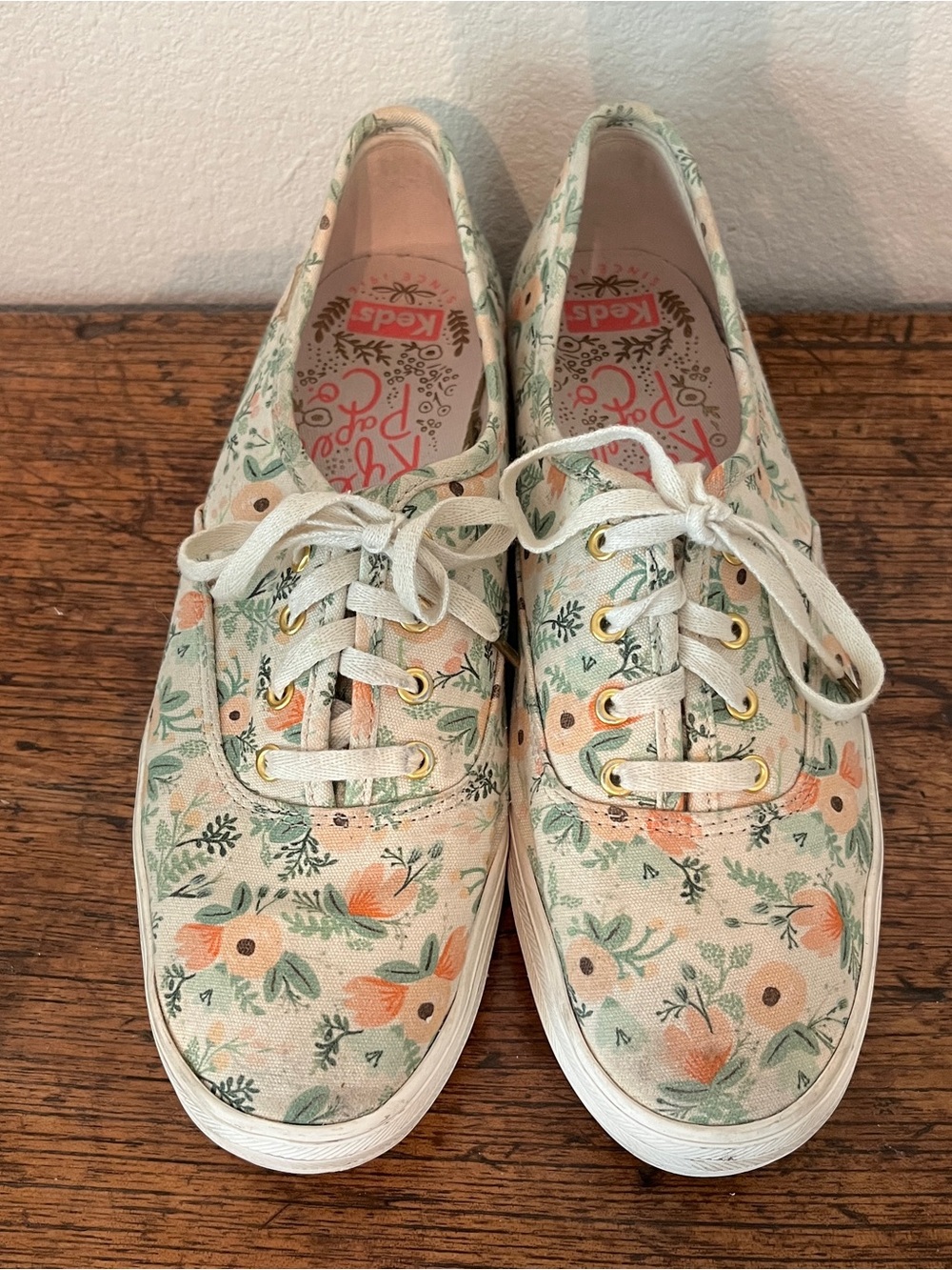 Keds Floral Canvas Lace-Up Sneakers - Cream, Peach, Green